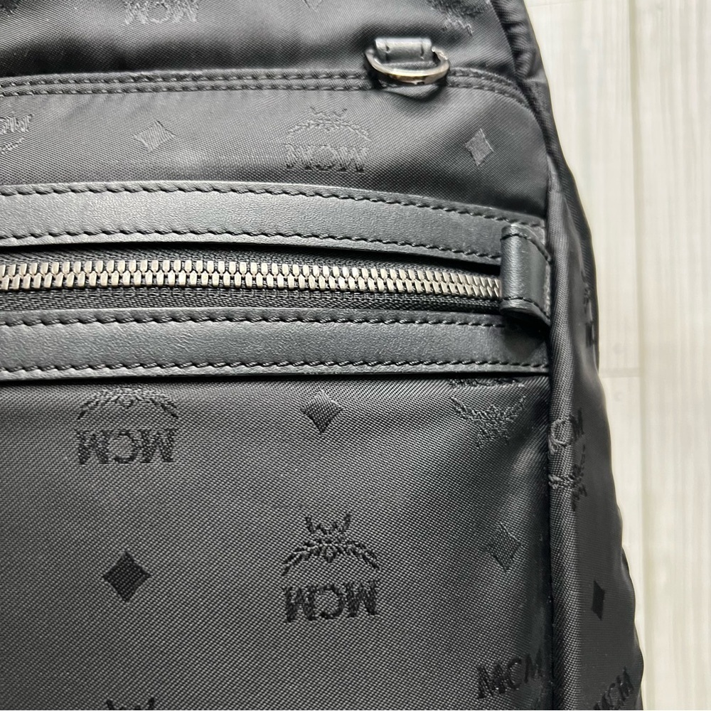 MCM Stark Backpack Black Nylon Logo Print Medium Unisex Designer Travel Bag - Picture 3 of 16